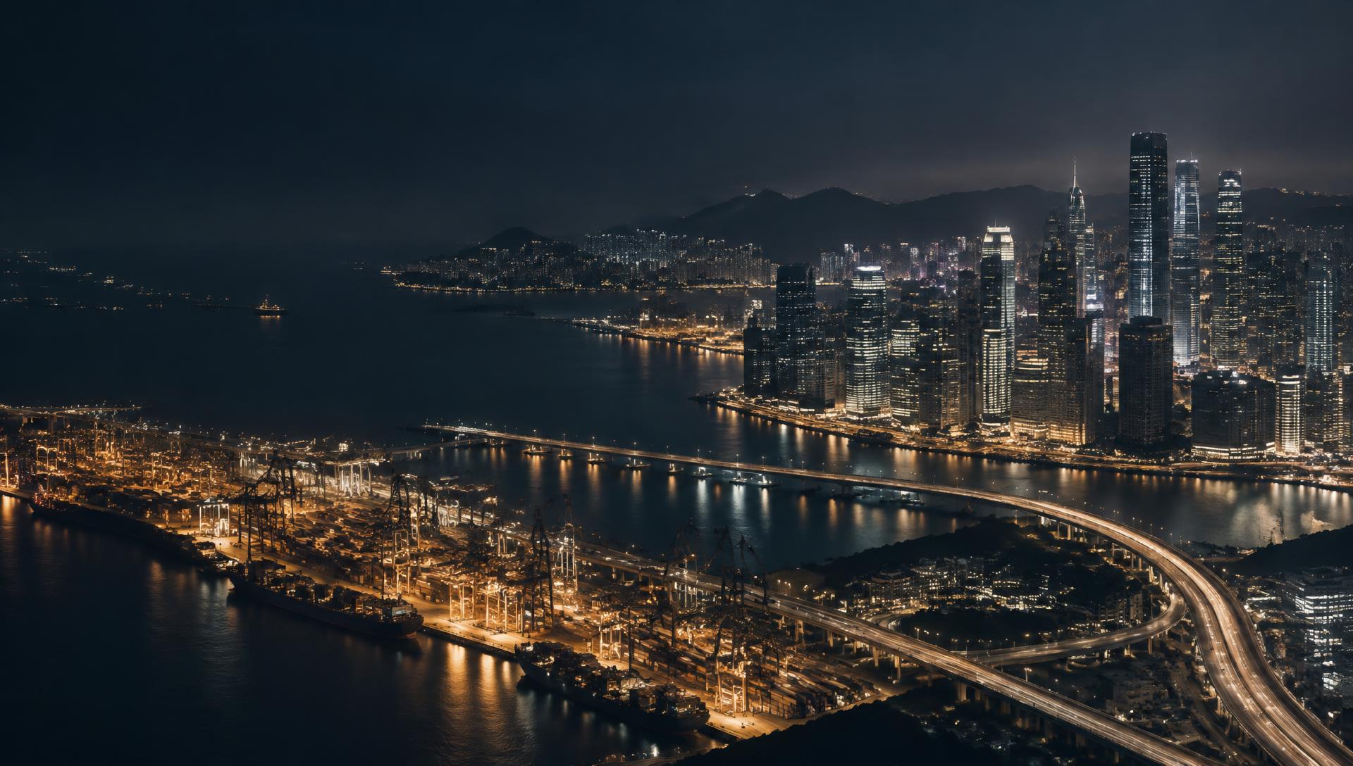 Global city and port infrastructure at night
